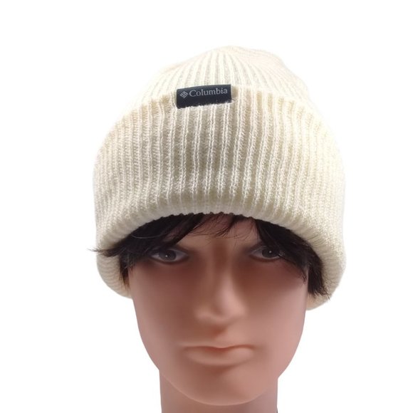 Columbia Women's NWT Folded Cuff Columbia Logo Knit Ivory Beanie Hat One Size - Picture 2 of 9